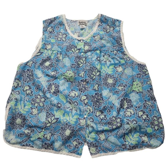 Anthony Richards Women's Multicolor Blue Floral Sleeveless Snap Up Tank - Picture 1 of 6
